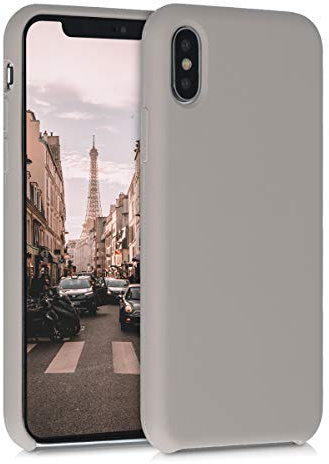 kwmobile Hülle kompatibel mit Apple iPhone X Hülle - Silikon Handy Case - Handyhülle weiche Oberfläche - kabelloses Laden - Taupe