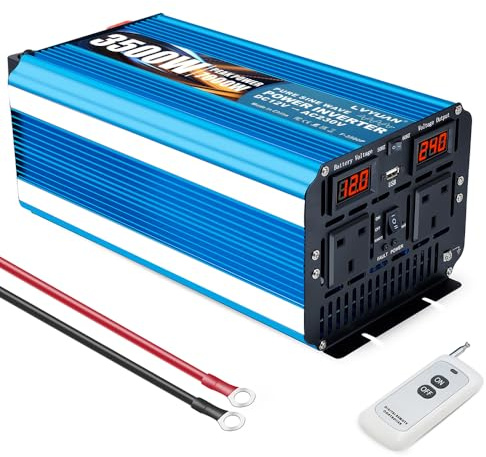 Yinleader Power Inverter 3500W /7000W Pure Sine Wave DC 12V to AC 230V/240V converter with wireless remote controller & dual AC outlets & USB for RV Truck Car