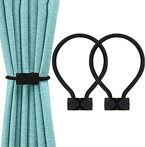 2 Pcs Magnetic Curtain Tie Backs, European Curtain Tiebacks Curtain Holdbacks Modern Simple Style Drape Tie Backs, Magnetic Curtain Buckle Clips for Home Hotel Office Window Drapery Decoration (Black)