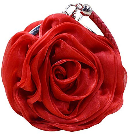 MEGAUK Damen Satin Clutch Rose Abendtasche Mini Handgelenktasche Clutch-Geldbörsen für Hochzeit Party Handy (Rot)