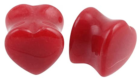 Gualiy 2 STK Stein Ohr Plug Set, Ohr Plug Tunnel Rot Herz Stein Tunnel Ohrringe Herren