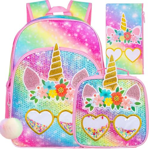 ZLYERT Rucksack für Mädchen und Jungen, Dinosaurier-Einhorn-Büchertasche für Grundschule, Vorschulstudenten, 40,6 cm, Kinderrucksäcke mit Lunchbox, Love Unicorn Pink, 16 Inches, Tagesrucksäcke