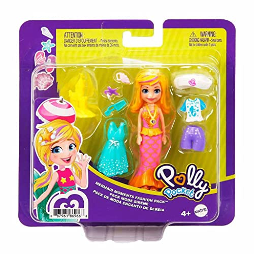 Polly Pocket Ensemble de jeu Paquet de mode Petit Comprend une poupée, des vêtements et des accessoires supplémentaires pour les filles à partir de 4 ans