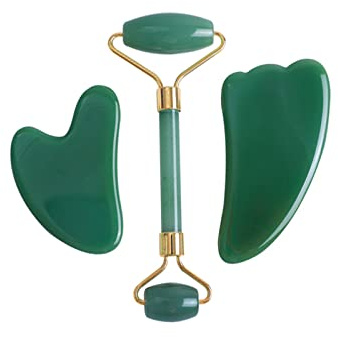 Grünes Aventurin-Augenmasken-Set, Natürliches Jade-Kristallauge, Entspannende Schlafmaske, Gesichtsroller, Gua-Sha-Massage,Typ 09