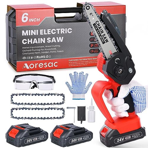 Mini Chainsaw Cordless, 6 Inch Handheld Chainsaw Portable 550W Battery Powered Electric Power Chain Saw with 2 * 2000 mAh Battery and Oiler System, for Wood Cutting Tree Trimming Gardening (Style 1)