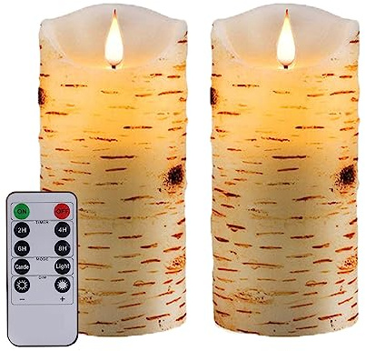 Tappovaly LED-Kerzen, flammenlose batteriebetriebene Kerzen. Blinkende Kerze mit Fernbedienung und Timer. Set von 2 echtes Wachs, verwendet für Wohndekoration und Feiertagsfeiern (2PACK, Birkenrinde)