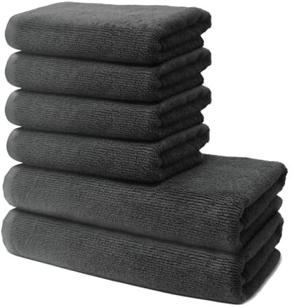 6 er Set Handtücher | 2 Badetücher Erwachsene 70x140 cm + 4 Handtücher 50x100 cm | Frottee Weich & Flauschig | 100% Baumwolle | Frottier Duschtuch Badetuch | Oeko-Tex | 500g/m² | Ôhm | Dunkelgrau