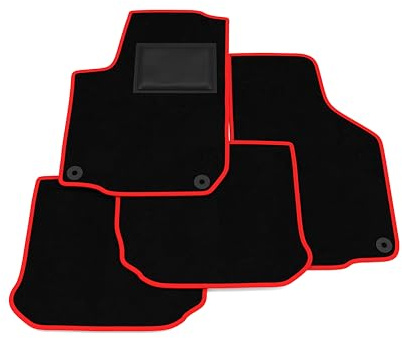 Fußmatten kompatibel mit Seat Leon 1M1 1999-2006, roter Rand, maßgeschneiderte Automatten Set, Velours, Autoteppich