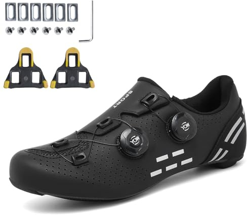 PENXZT Fahrradschuhe für Herren Damen, Rennrad Schuhe Kompatibel mit Peloton Look SPD SPD-SL Delta Cleats, Reitschuhe Drinnen/Draussen Rennradschuhe,Schwarz,42 EU