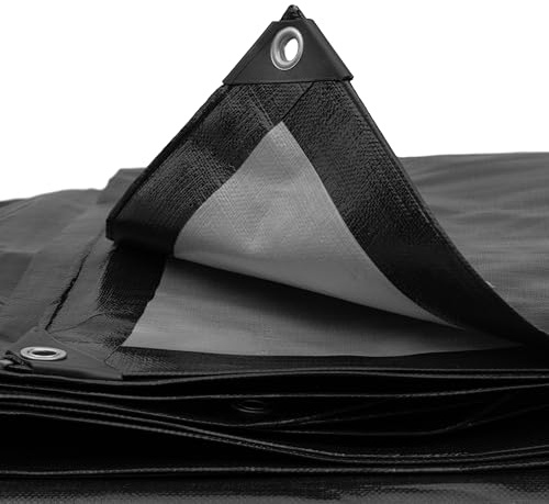 waterproof tough 240gsm black/siver reverse tarpaulins/builders tarps/camping ground sheet ideal tarp cover up to keep items dry and dust free (2m x4m)