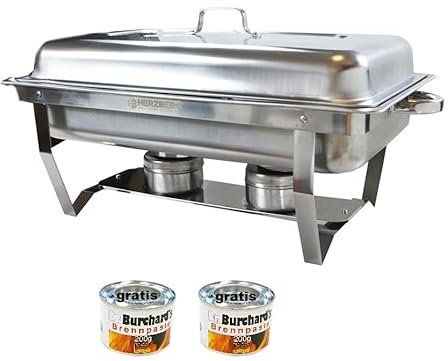 Set di piatti in acciaio inox con 2 pasta combustibile da 200 g, per mantenere caldi e raffreddare gli alimenti, Rechaud, Chafing Dishes, per catering, buffet, feste, uso professionale (1)