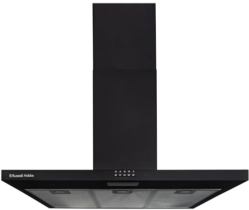 Russell Hobbs Chimney Cooker Hood 90cm T-Shaped Kitchen Extractor Fan in Black, 3 Speed Settings & LED Light Extraction & Recirculation Features, 3 x Washable Aluminium Filters RHTCH900B1B