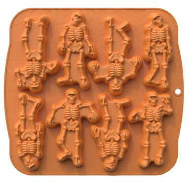 Wzxhew Esqueleto de silicona de Halloween #2024 con 8 cavidades para hornear chocolate, pastel de Halloween, silicona para hornear dulces y postres (café, talla única)