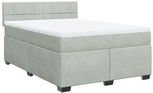 vidaXL Boxspringbett mit Matratze Hellgrau 160x200 cm Samt