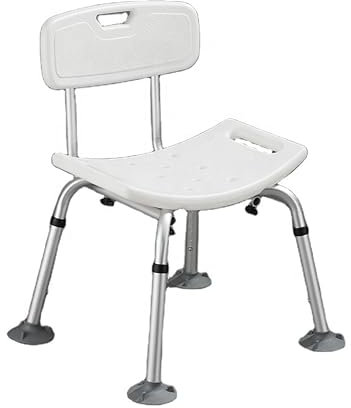 Silla de baño VED con respaldo cómodo, color blanco, para personas mayores, discapacitadas y embarazadas, ajustable, de aleación de aluminio, antideslizante, con capacidad máxima de 136 kg, asiento de