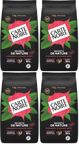 CARTE NOIRE - Café Grain Carte Noire Secrets de Nature - Congusta & Mundo Novo - Certifié Rainforest Alliance - Paquet de 1 kg - Fabriqué en France (Lot de 4)