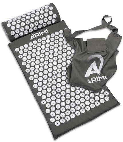 ARIMI Acupressure Mat - Acupressure Set with Pillow and Bag, Sustainable, Ergonomic - for Pain Relief and Relaxation, for Back and Neck
