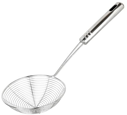 STL 6.7 inch (17cm) Stainless Steel Strainer Wire Skimmer Ladle with Ergonomic Handle Sieves Spider Mesh Filter Solid Utensils Slotted Spoon for Kitchen Frying Chips Food, Pasta, Noodles, Spaghetti