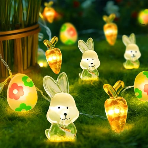 LED Osterlichterkette 3M 30 LED Osterlichterkette Ostern Lichter mit Hase Karotte Ei Osterlichter Batteriebetrieben Warmweiß für Ostern Party Garten Zimmer Tisch