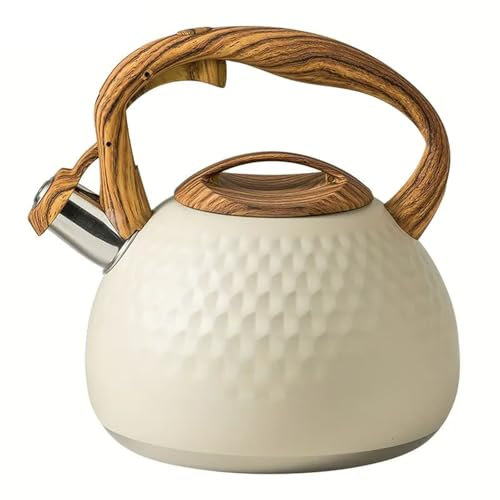 Bouilloire sifflante en acier inoxydable de 3 L pour cuisinière à gaz, cuisinière à induction, bouilloire de cuisine avec interrupteur à bouton poussoir (beige)