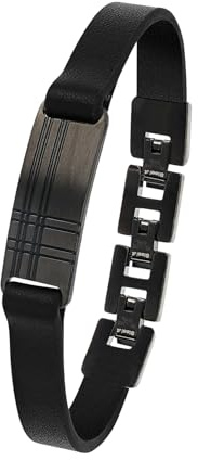 s.Oliver Armband Edelstahl Leder Herren Armschmuck, 18,5+1,5+1,5 cm, Schwarz, Kommt in Schmuck Geschenk Box, 2039737