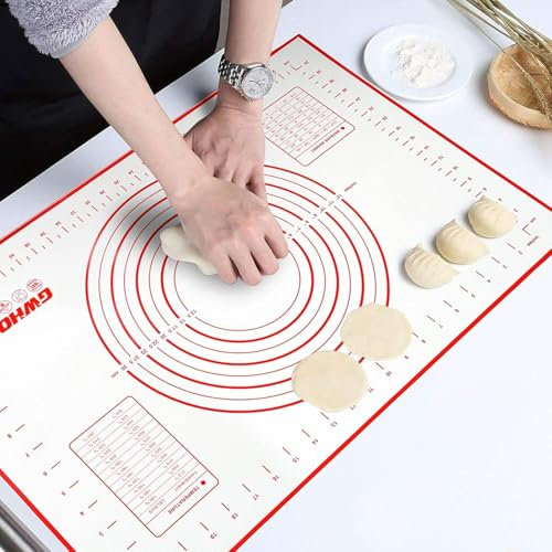 Non-Stick Silicone Baking Mat, Heat-Resistant Pastry Rolling Mat with Measurement 60×40cm, Reusable Baking Mats for Pie/Cake/Pizza, Red