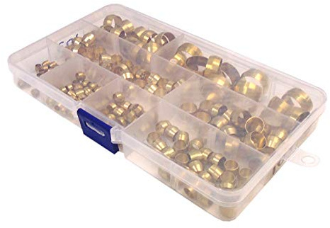 Brass Imperial Olives Plumbing Compression Fittings, Water and Gas Pipe, 175 Size Piece Assorted Box. 1/8 5/32 3/16 1/4 5/16 3/8 1/2 5/8