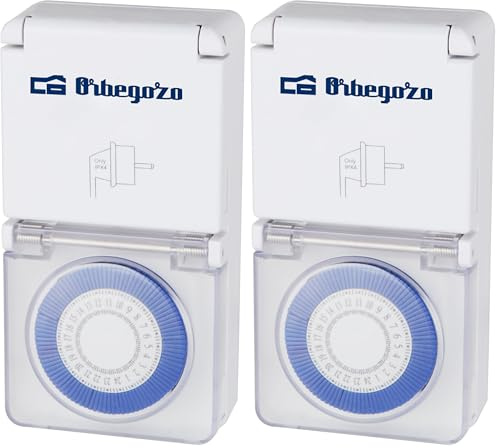 Orbegozo PG 10, Temporizador Enchufe, Programador 24 Horas, Reduce el Consumo, intervalos de 15 Minutos, Uso fácil, Potencia 3680 W (Paquete de 2)