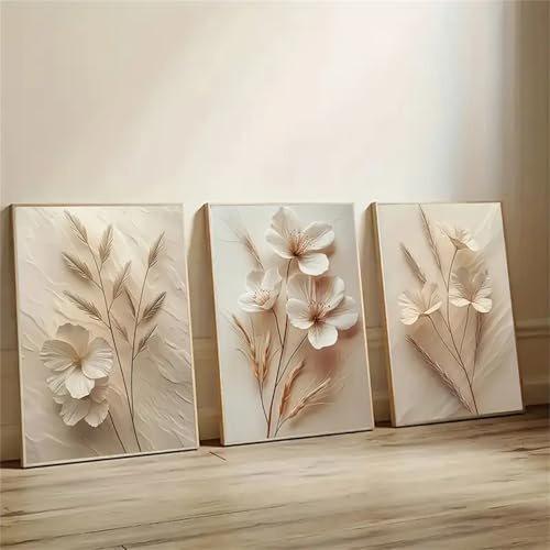 Uixxducc 3er Premium Abstrakt Beige Florale Botanische Wandkunst Poster Set, Modern Bilder Set Kunstdrucke Wandposter Für Wohnzimmer Schlafzimmer, Ohne Rahmen (40x50cm)