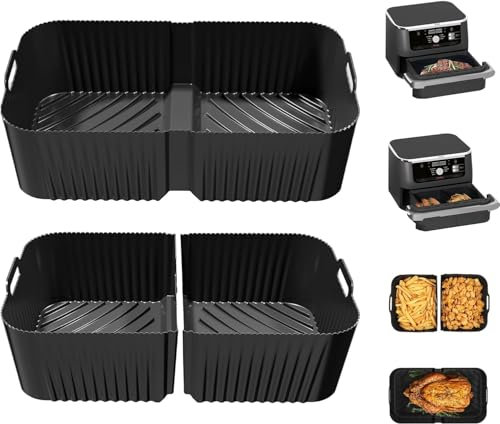 Ninja Air Fryer Silicone Liners for Flexi Drawer 10.4L, AF500UK and Ninja Foodi Flexdrawer Accessories, Premium 10cm High Reusable Large Air Fryer Inserts 3 Packs Black