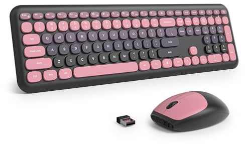 SbocKeeb Keyboard and Mouse Wireless, Full-Size Cute Typewriter Silent Colorful Keyboard Mouse Combo 2.4G Cordless Connection, American QWERTY for Desktop, Laptop (Pink Plum)