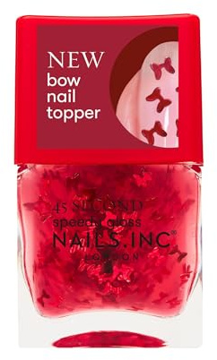 Nails Inc 45 Second Speedy Gloss Bonnie Red Bow Nail Topper, Nail Bow Art, Glitter Sequins, Holiday Confetti Nail Decal, Long Lasting Sparkle, Stocking Stuffer, Quick Dry Top Coat, 14 ML