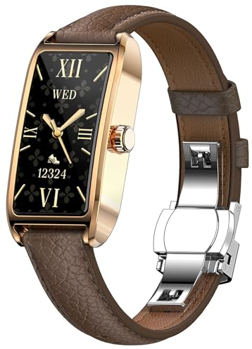Fitness Tracker Damen Schmal Elegant Luxuriös Schwarz Gold Classic Smartwatch Damenuhr Fitnessuhr für Frauen Aktivitätstracker Pulsuhr Sportuhr mit Herzfrequenz Schlafmonitor Schrittzähler Rechteckig