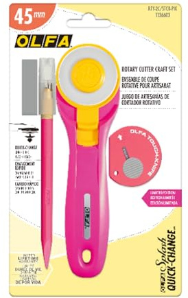 OLFA Rollschneider-Bastelset – 45 mm RTY-2C/AK-5/TK-4/PIK Kombi-Pack Schnellwechsel mit Kunst- und Touchmesser, Rosa