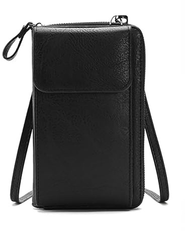 Kommodum - Borsa Donna Tracolla Piccola Borsetta Portafoglio Portacellulare in Ecopelle morbido Porta Cellulare per Telefono Tracolla rimovibile regolabile km39 (NERO)