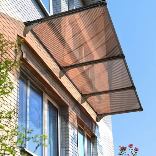 Weatherproof Front Door Canopy Soundproofing Rain Shelter Outdoor Canopy with Aluminum Bracket Transparent Brown Shade Cover Sizes 40 120cm (Brown 120x400cm)