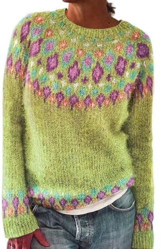 riou Jersey Mujer Invierno Noruega Retro Cuello Redondo Suelto Moda Sudadera con Abertura Frontal Ligero Ajuste Clásico Sweatshirt Adolescentes Niña Tops Caliente y Esponjoso Sueter Originales