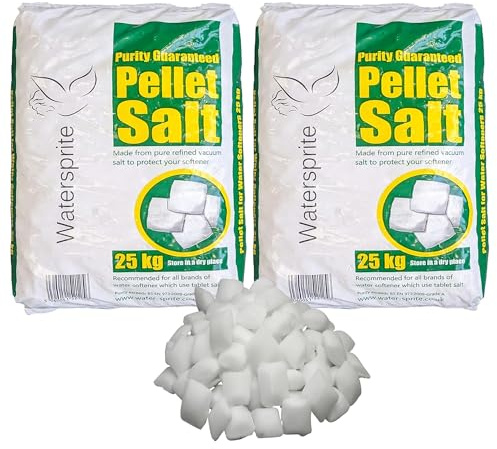 Watersprite Water Softener Salt Pellets 25kg Bag Food Grade Compatible to All Water Softener Machines High Purity Salt Pillow Shaped Tablets Best For Laundry Kitchen Dish Washing