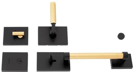 Front Door Lock Handle and Deadbolt Set Entry Handleset Exterior with Interior Reversible Lever Matte Black and Satin Bra