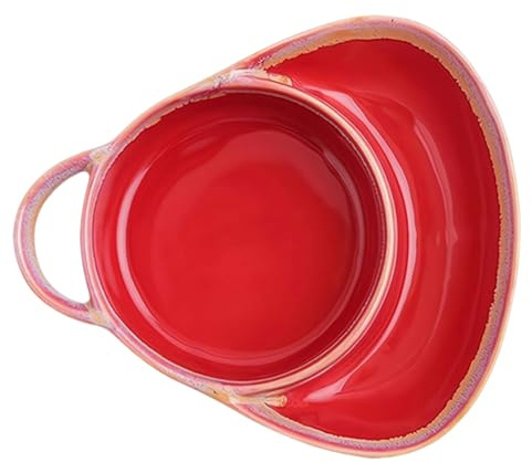 Ciotola per zuppa con portapane, in ceramica, antisudore, con scomparto per cracker/sandwich, adatta al microonde e alla lavastoviglie, per insalata e colazione a casa o al ristorante, colore: rosso