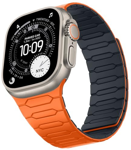 ZZDZZ Magnetic Straps Compatible with Apple Watch Band 49mm 46mm 45mm 44mm 42mm, Sport Silicone Strap Wristband for iWatch Series 11 10 9 8 7 6-1 Ultra 3/2/1 SE 3/2/1 (Orange/Midnight)