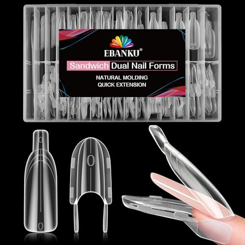 EBANKU 120PCS Sandwich Dual Form, Tip Unghie Finte Traslucido Double Top & Bottom Design Lungo Mandorla Nail Form Per Estensione Rapida Delle Unghie Casa o Salone