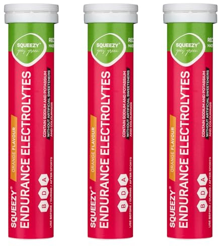 SQUEEZY Endurance Electrolytes Orange | 3x80g (3 Röhrchen) | Elektrolyt Tabletten mit Natrium & Kalium | Für Sport & lange Belastung | Frei von künstlichen Süßstoffen