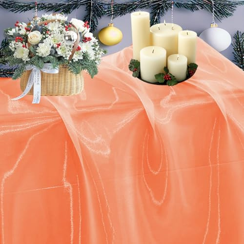 MDS Pack of 5 Yard Sheer Organza Fabric for Wedding Party Home Event Banquet Decorations, Backdrop Curtain Craft Dress Sewing Fashion DIY Crystal Organza Tulle Fabric Bolt 44” Wide - Light Orange