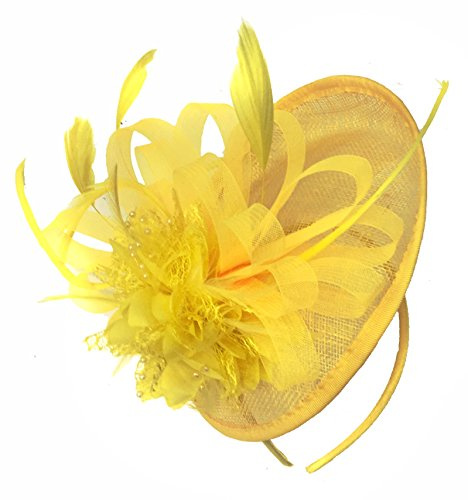 Caprilite Sinamay skivfat fascinator hatt för kvinnor bröllop pannband tävlingar, gUL, one size