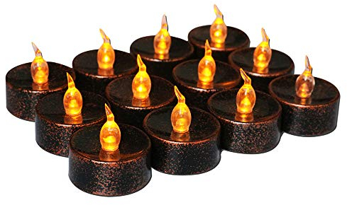 LED Kerzen 12er Pack flackernde flammenlose Teelichter mit Batterie für Hochzeit, Party, Halloween, Weihnachten, Festivals Dekoration Schwarz