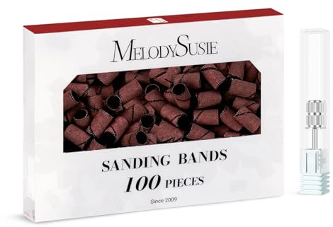 MELODYSUSIE Sanding Bands for Nail Drill Mandrel Bits, 100Pcs #180 Grit Nail Files for 3/32 Shank Inch Nail Drill Bits for Electric Nail Files Nail Drill Machine, to Polish Art Acrylic Gel Fake Nails