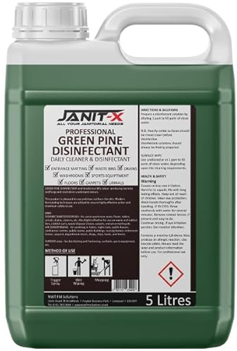 Janit-X Professional Green Pine Disinfectant & Deodoriser Concentrate 2 x 5 Litre for use in Kitchen/Outdoor/Washroom Areas; Floors, Toilets, urinals, drains, cisterns, etc.