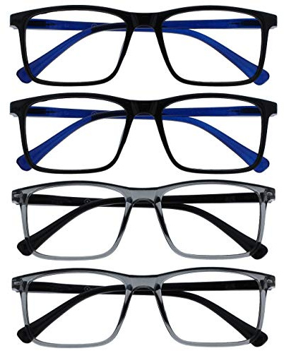 OPULIZE Ink Pack 4 Gafas De Lectura Grande Negro Gris Hombres Mujeres Bisagras Resorte RRRR4-1177 +2,50