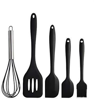 F-HOME Fouet, Batteur Manuel, Ensemble De Cuisson D'ustensiles en Silicone Antiadhésif De 5 Pièces for La Cuisine Et La Cuisson (Couleur : Noir)
